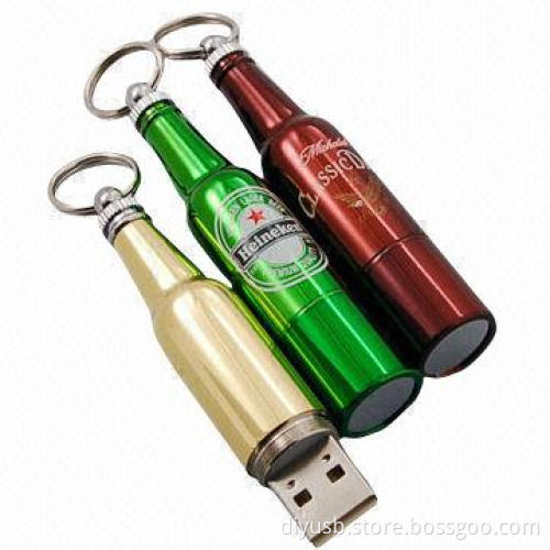 Beer Bottle Promotional USB/Gift Stocklots, 128MB to 32GB Memory Capacity, Customized Logos Accepted